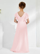 V-neck Junior Bridesmaid Dresses with Flutter Sleeves Blushing Pink
