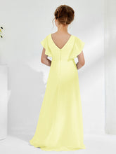 V-neck Junior Bridesmaid Dresses with Flutter Sleeves Daffodil