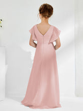 V-neck Junior Bridesmaid Dresses with Flutter Sleeves Dusty Rose