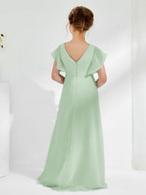 V-neck Junior Bridesmaid Dresses with Flutter Sleeves Dusty Sage