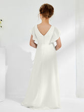 V-neck Junior Bridesmaid Dresses with Flutter Sleeves Ivory