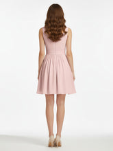 V Neck Chiffon Short Bridesmaid Dresses-Dusty Rose