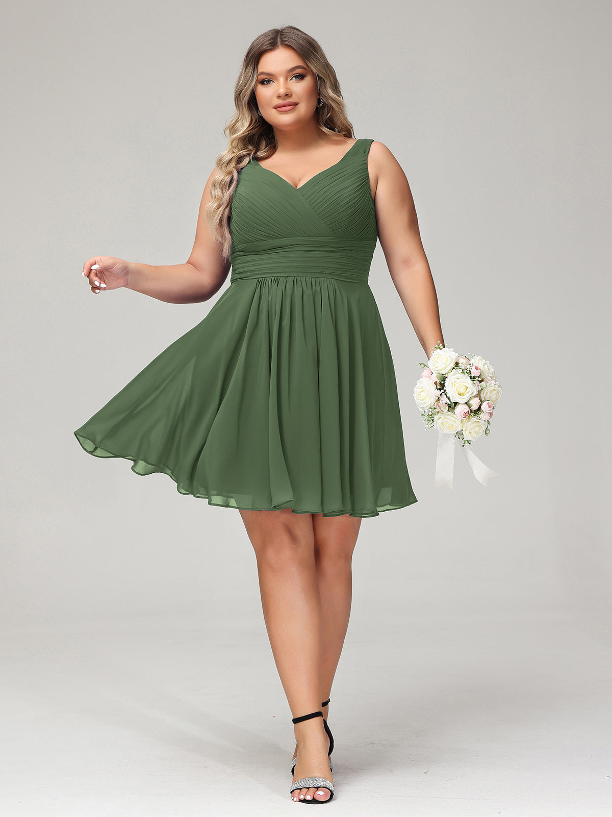 Halter Chiffon Max Bridesmaid Dresses with Pockets Olive Green
