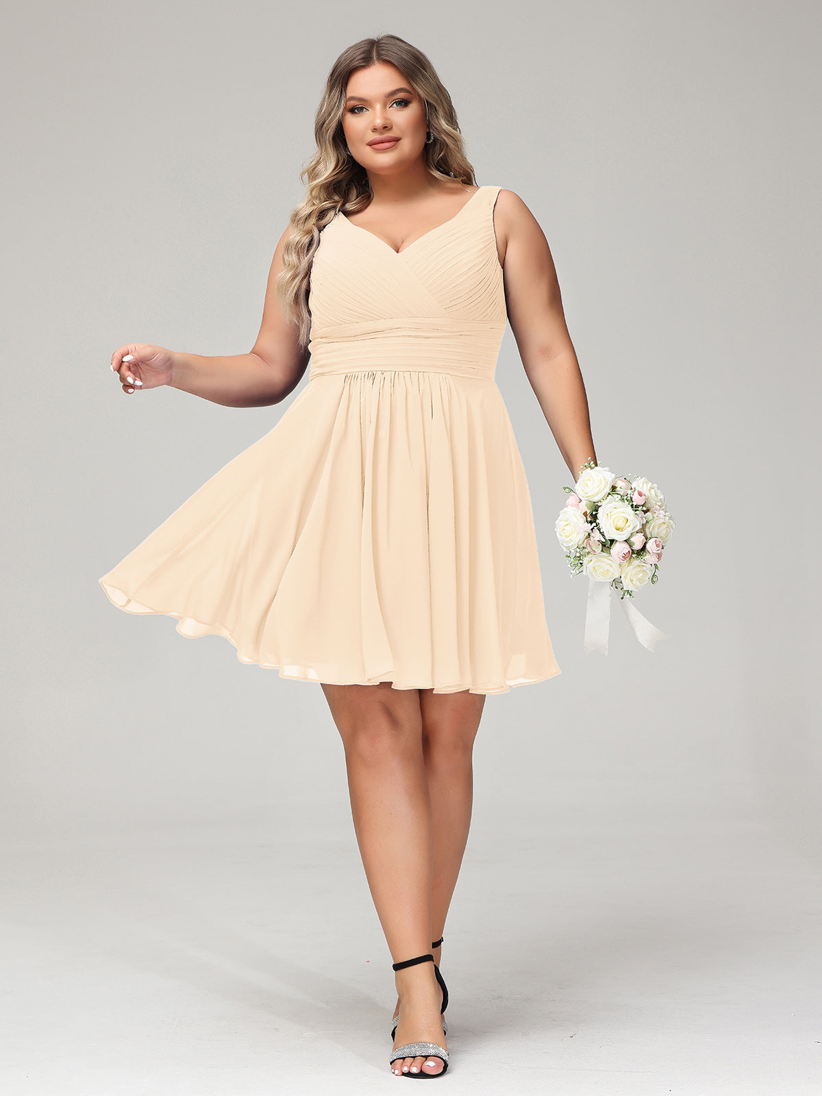 blue dress for baby girl Champagne Wedding Dress with Sleeves and Floral Appliqués Plus Size Size 8 main image 1