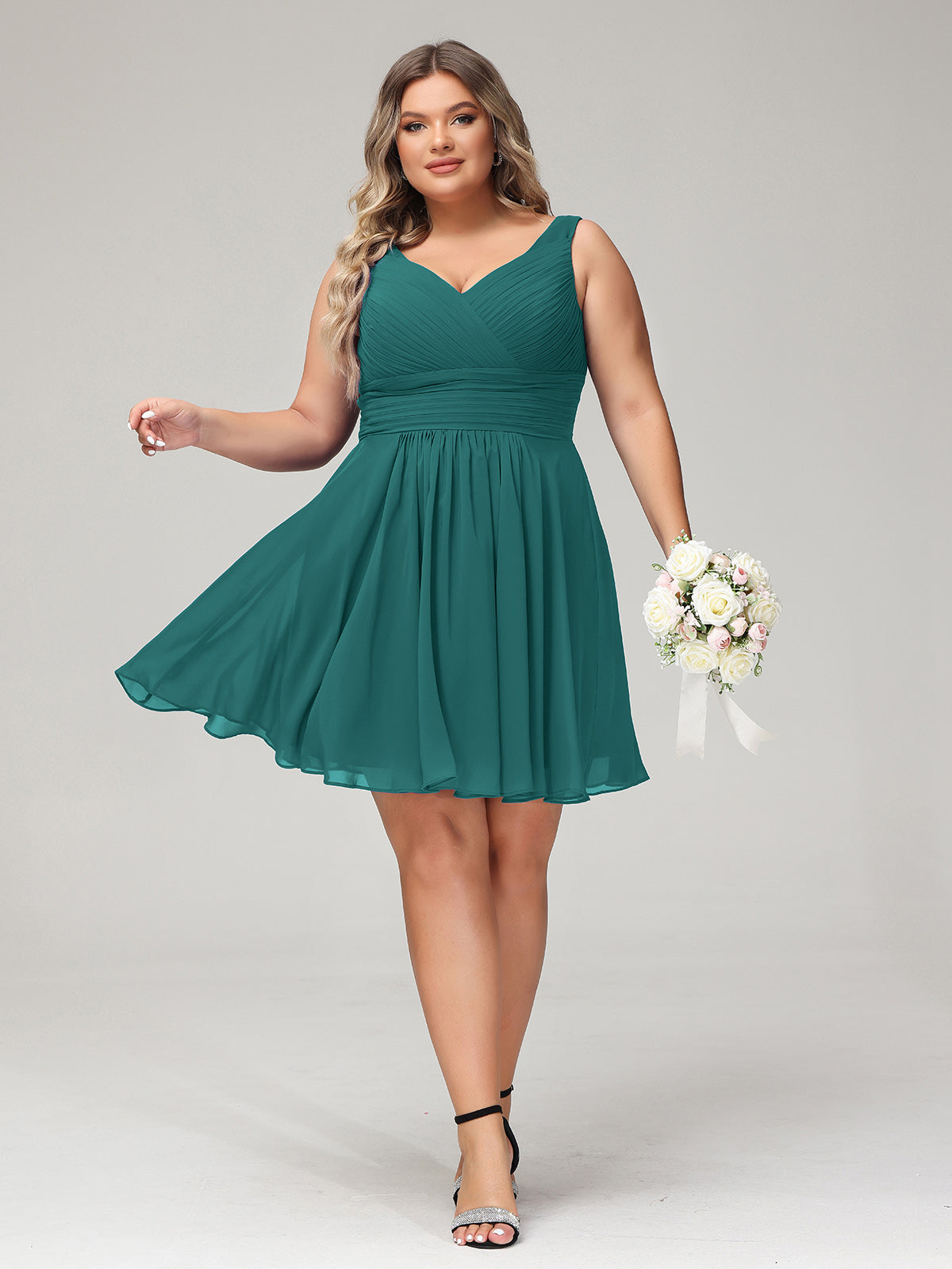 BABARONI V Neck Chiffon Short Dress for Bridesmaids Peacock Plus Size, Peacock / US18 BABARONI V Neck Chiffon Short Dress for Bridesmaids Peacock Plus Size, Peacock / US18