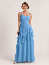 Tiered Ruffle Sweetheart Gown with Lace-Up Back Blue