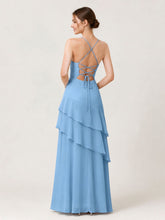 Tiered Ruffle Sweetheart Gown with Lace-Up Back Blue