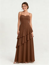 Tiered Ruffle Sweetheart Gown with Lace-Up Back Brown
