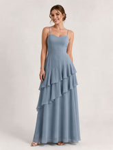 Tiered Ruffle Sweetheart Gown with Lace-Up Back Dusty Blue