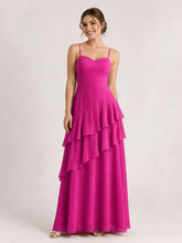 Tiered Ruffle Sweetheart Gown with Lace-Up Back Fuchsia