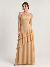 Tiered Ruffle Sweetheart Gown with Lace-Up Back Gold