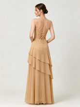 Tiered Ruffle Sweetheart Gown with Lace-Up Back Gold