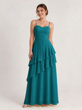 Tiered Ruffle Sweetheart Gown with Lace-Up Back Ink Blue
