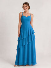 Tiered Ruffle Sweetheart Gown with Lace-Up Back Ocean Blue