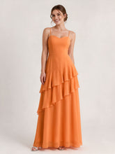 Tiered Ruffle Sweetheart Gown with Lace-Up Back Orange