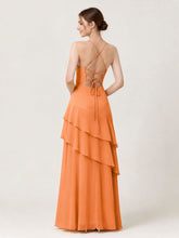 Tiered Ruffle Sweetheart Gown with Lace-Up Back Orange