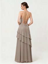Tiered Ruffle Sweetheart Gown with Lace-Up Back Taupe