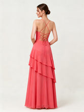Tiered Ruffle Sweetheart Gown with Lace-Up Back Watermelon