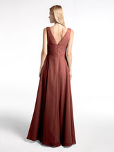 Notch Neck Chiffon Simple Full Length Dress-Terracotta