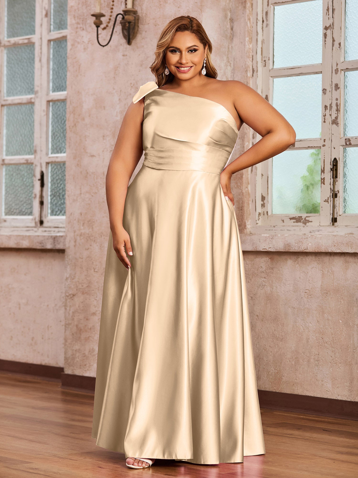 Halter Neck Max Chiffon Dresses with Slit Champagne Plus Size