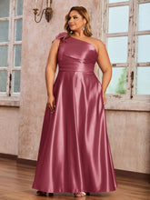 One-Shoulder Long Satin Dresses with Pockets Cinnamon Rose