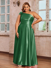 One-Shoulder Long Satin Dresses with Pockets Emerald