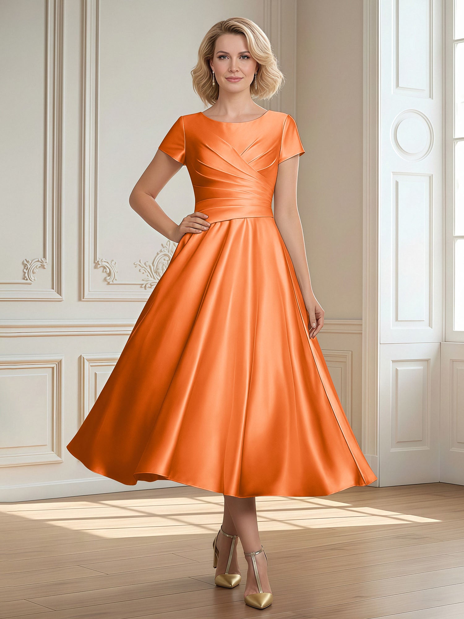 orange taffeta bridesmaid dresses BABARONI Elegant Satin Mother of the Bride Dress Color:Dusty Sage