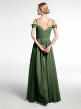 Chiffon Bridesmaid Dress with Pleated Bodice-Olive Green