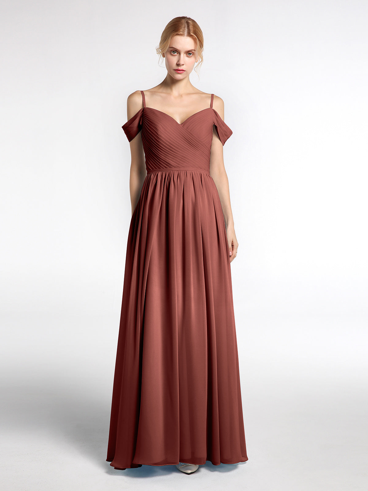 terracotta formal dress plus size BABARONI Chiffon Bridesmaid Dress with Pleated Bodice-Terracotta Plus Size, Terracotta / US18