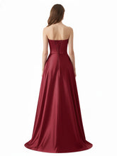 Strapless Satin Dress with Beaded Pocket-Burgundy