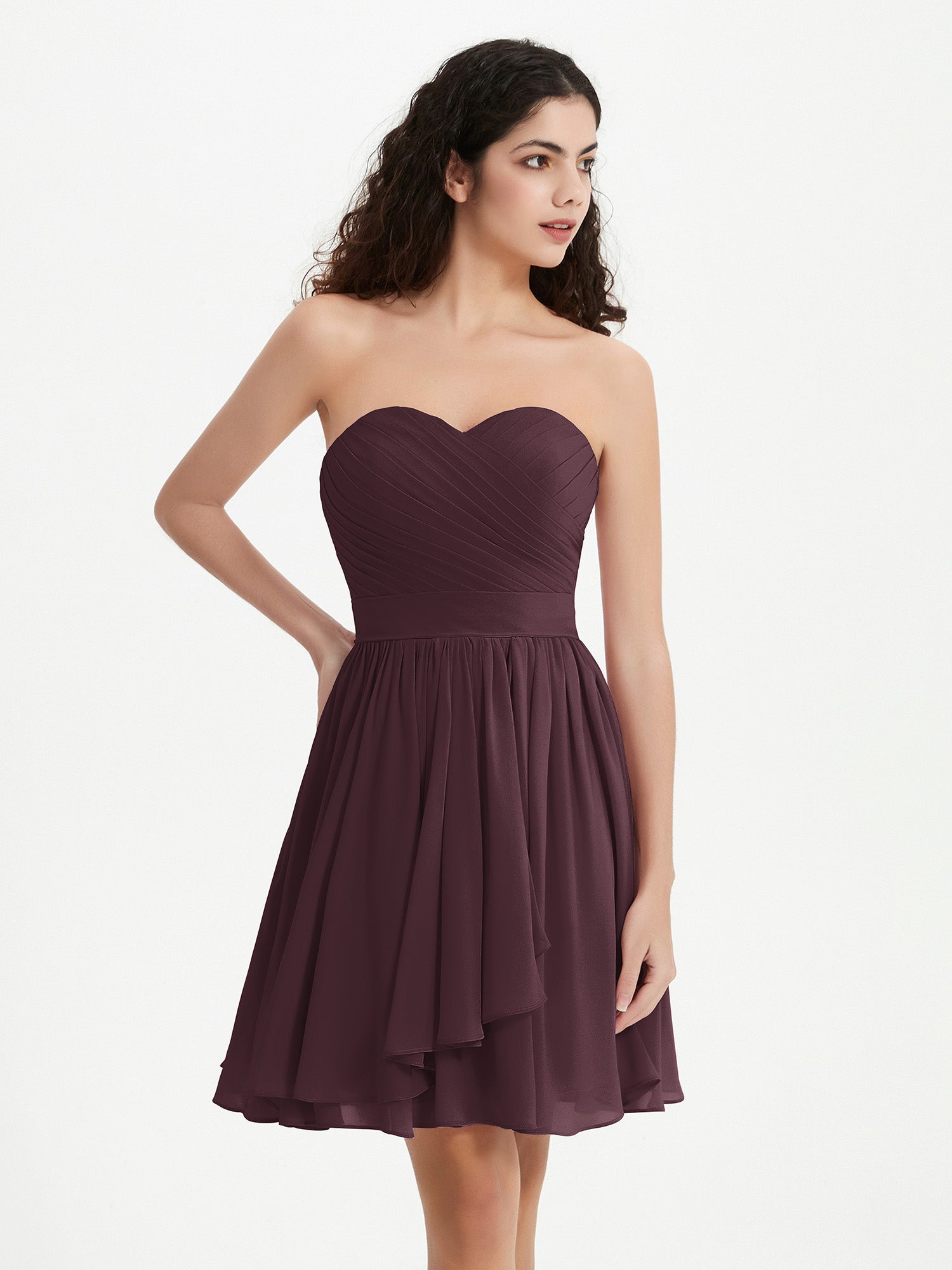 cabernet formal dresses BABARONI Chiffon Cabernet Bridesmaid Dresses Sweetheart Short/Mini  Sleeveless Bow A-line