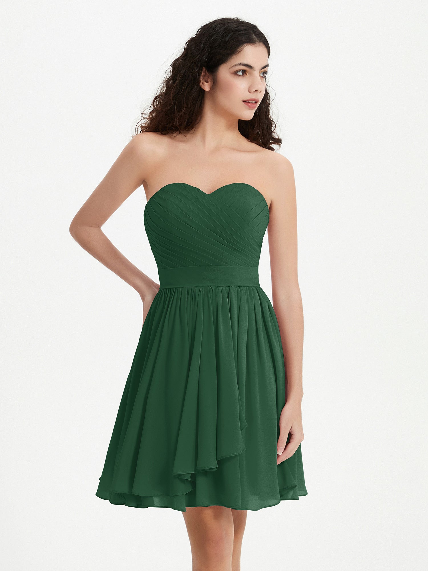 BABARONI Chiffon Dark Green Bridesmaid Dresses Sweetheart Short/Mini