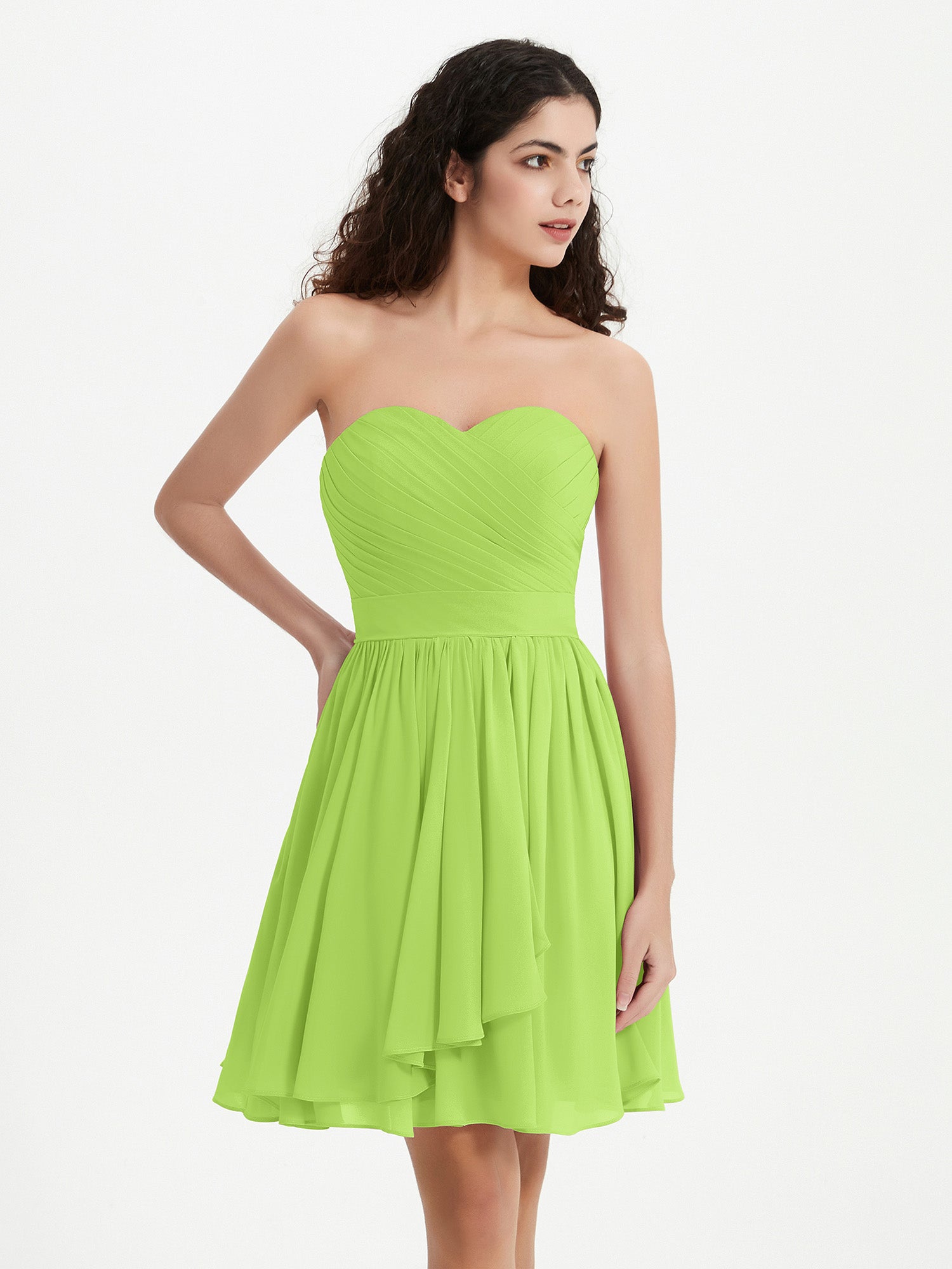 Strapless Mini Chiffon Dresses with Sweethart Lime Green Plus Size