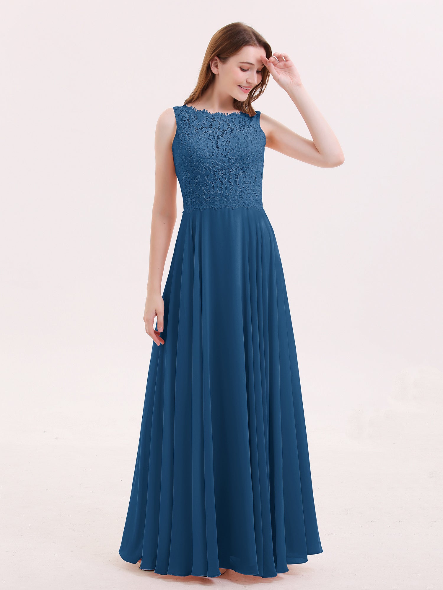Lace Bodice Chiffon Skirt Long Dresses Turquoise Plus Size