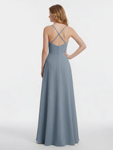 Spaghetti Strap V-neck Chiffon Dresses-Dusty Blue