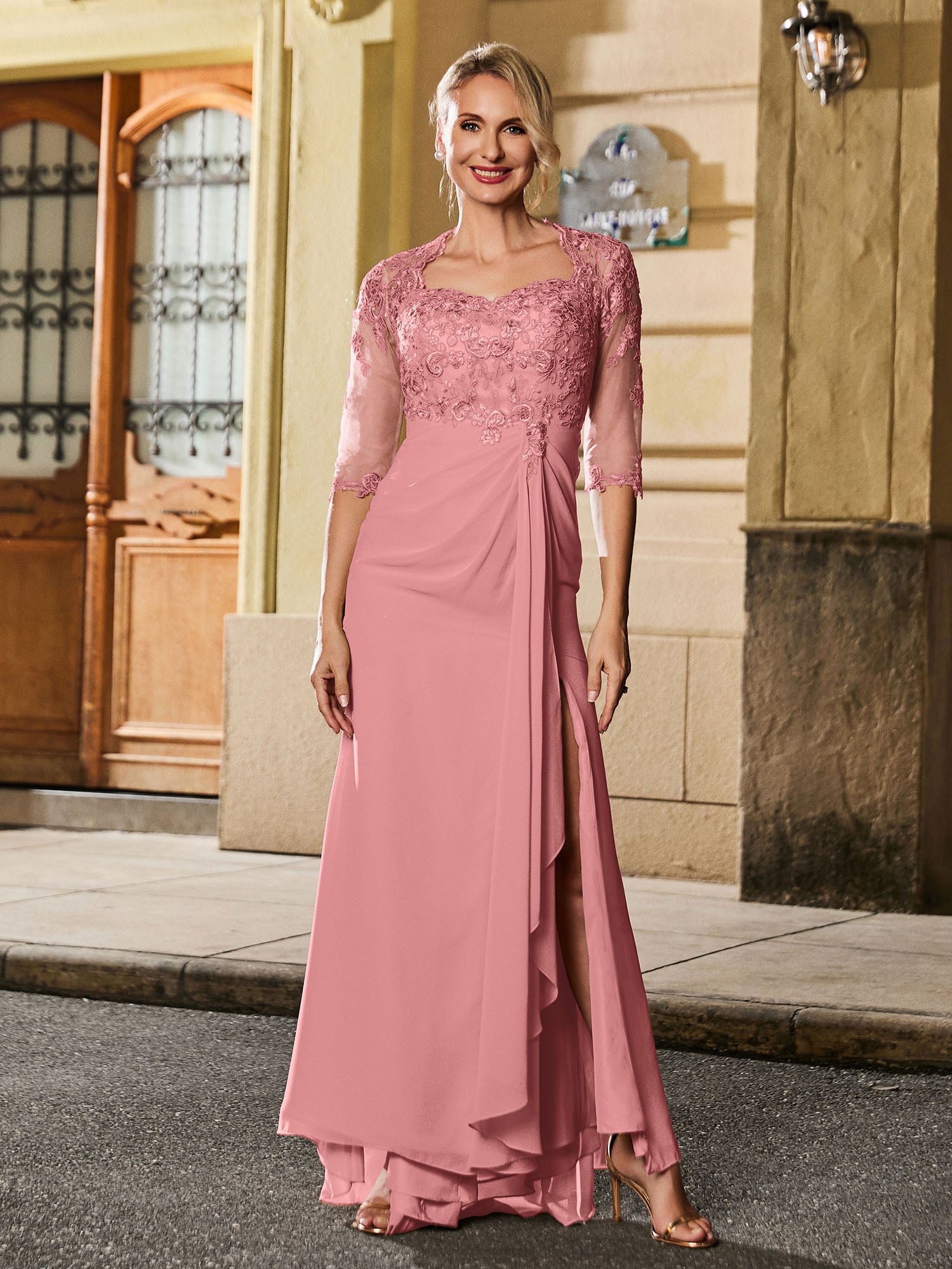 Strapless Long Sheath Chiffon Gown with Slit Flamingo Plus Size