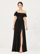 Tiered Ruffled Off-the-Shoulder A-Line Gown with Slit Black