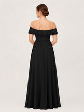 Tiered Ruffled Off-the-Shoulder A-Line Gown with Slit Black