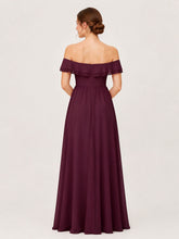 Tiered Ruffled Off-the-Shoulder A-Line Gown with Slit Cabernet