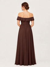 Tiered Ruffled Off-the-Shoulder A-Line Gown with Slit Chocolate