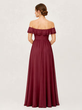Tiered Ruffled Off-the-Shoulder A-Line Gown with Slit Cinnamon Rose