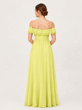 Tiered Ruffled Off-the-Shoulder A-Line Gown with Slit Daffodil