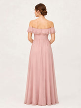 Tiered Ruffled Off-the-Shoulder A-Line Gown with Slit Dusty Rose