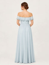 Tiered Ruffled Off-the-Shoulder A-Line Gown with Slit Mist
