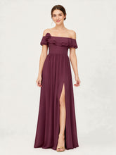 Tiered Ruffled Off-the-Shoulder A-Line Gown with Slit Mulberry