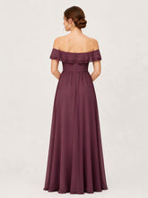 Tiered Ruffled Off-the-Shoulder A-Line Gown with Slit Mulberry