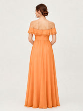 Tiered Ruffled Off-the-Shoulder A-Line Gown with Slit Orange