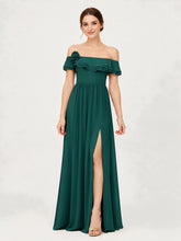 Tiered Ruffled Off-the-Shoulder A-Line Gown with Slit Peacock