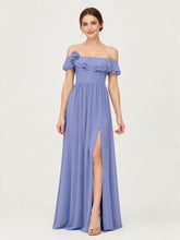 Tiered Ruffled Off-the-Shoulder A-Line Gown with Slit Periwinkle