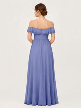 Tiered Ruffled Off-the-Shoulder A-Line Gown with Slit Periwinkle